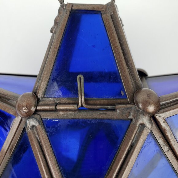 Vintage 3 Dimensional  Stained Glass 6 Points Blue Star Candleholder - Picture 4 of 6